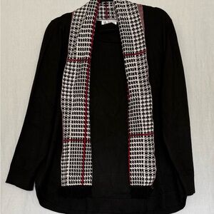 89th & Madison Black Sweater with Detachable Houndstooth Scarf. NWT size XL